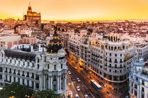 Panoramic view of Gran Via, Madrid, Spain. (Thinkstock)