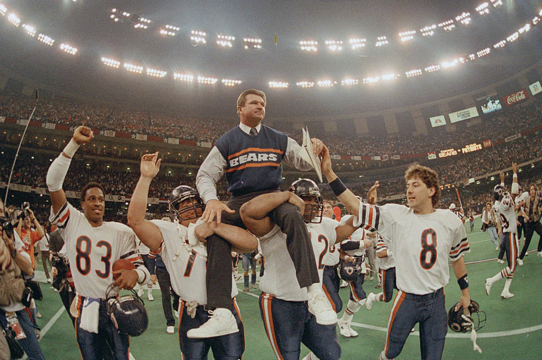 Super Bowl XX

The Chicago Bears carry coach Mike Ditka off the field after their 46-10 win over the Patriots in Super Bowl XX, New England's first appearance in the big game. (AP Photo/Phil Sandlin)