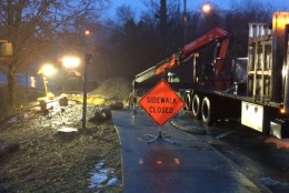 A water main broke at  the I-66 eastbound ramp to Spout Run. The ramp goes to U.S. 29. (WTOP/Rob Stallworth)