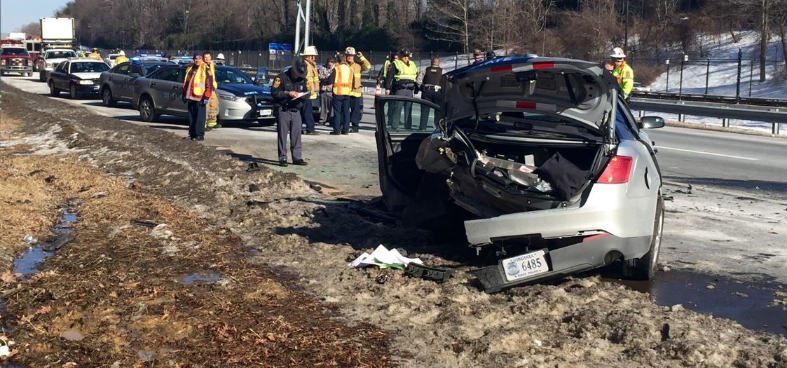 The trooper in the day's second crash suffered non-life-threatening injuries. (Courtesy Virginia State Police) 