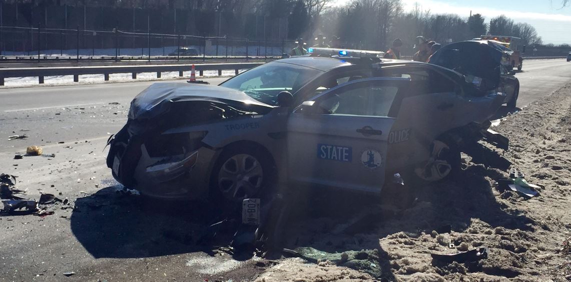 The trooper in the day's second crash suffered non-life-threatening injuries. (Courtesy Virginia State Police) 