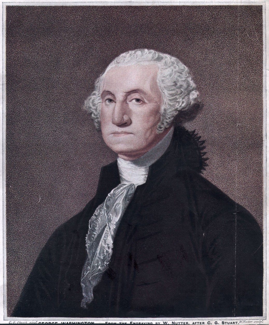 circa 1790:  George Washington, the 1st President of the United States of America.  Original Publication: From the engraving by W Nutter, after CG Stuart.  (Photo by Hulton Archive/Getty Images)