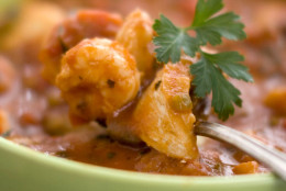 This Monday, April 4, 2011 photo shows quick Pacific cod and shrimp cioppino in Concord, N.H.  Looking to score a nutritional home run this spring? Consider cioppino, the tomato-based fish stew created by Italian immigrants in San Francisco.    (AP Photo/Matthew Mead)