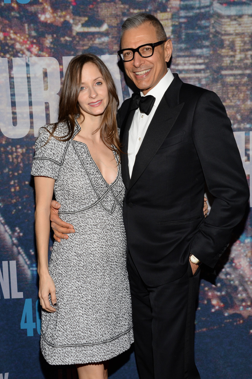 Emilie Livingston, left, and Jeff Goldblum arrive at the Saturday Night Live 40th Anniversary Special at Rockefeller Plaza on Sunday, Feb. 15, 2015, in New York. (Photo by Evan Agostini/Invision/AP)