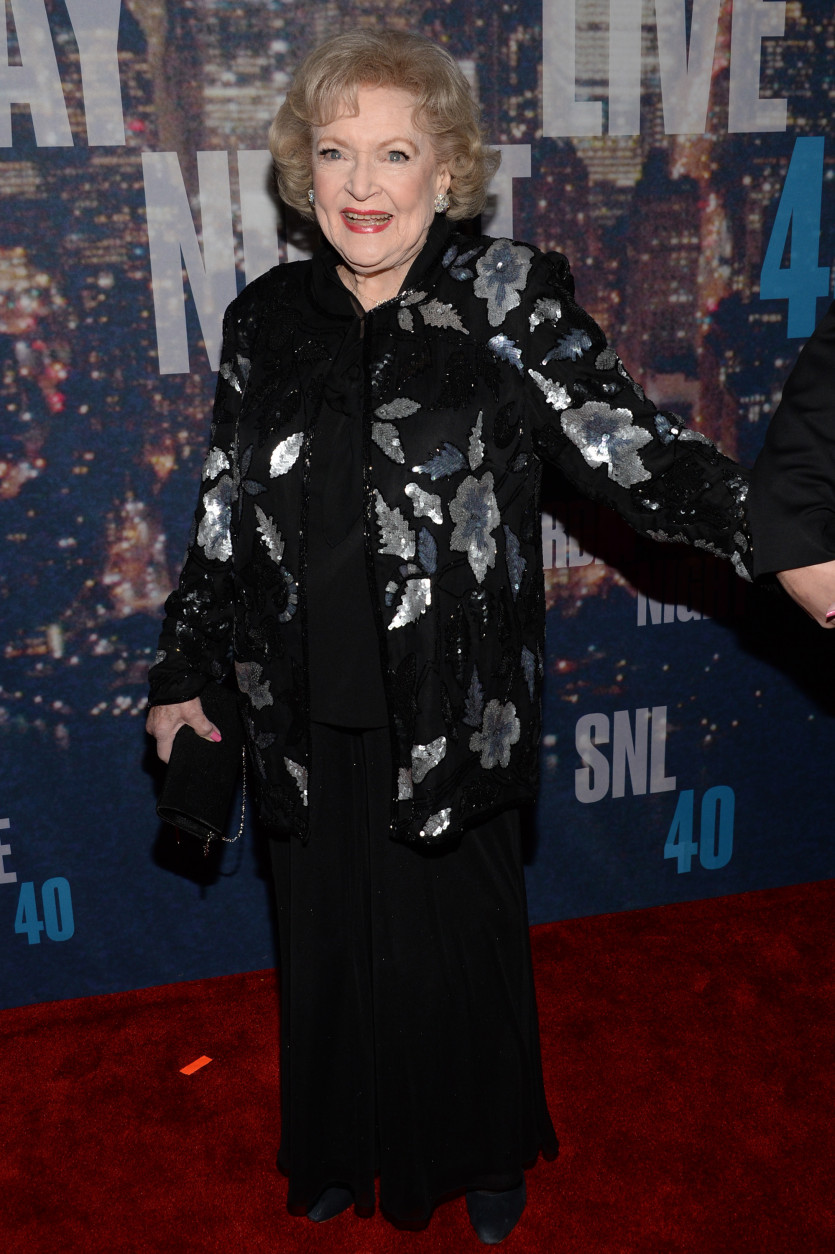 Betty White arrives at the Saturday Night Live 40th Anniversary Special at Rockefeller Plaza on Sunday, Feb. 15, 2015, in New York. (Photo by Evan Agostini/Invision/AP)