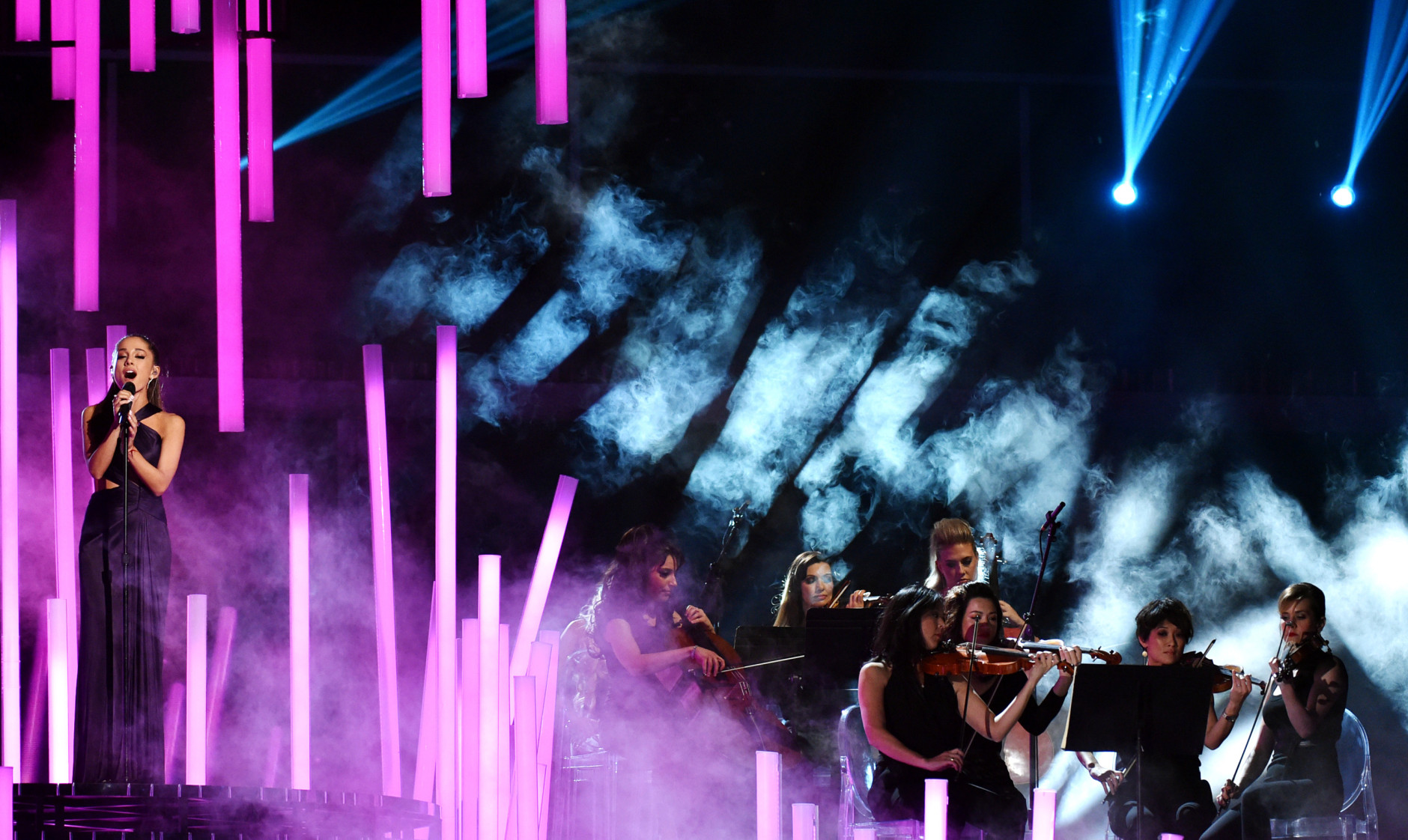 Ariana Grande performs at the 57th annual Grammy Awards on Sunday, Feb. 8, 2015, in Los Angeles. (Photo by John Shearer/Invision/AP)
