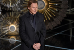 Liam Neeson speaks on stage at the Oscars on Sunday, Feb. 22, 2015, at the Dolby Theatre in Los Angeles. (Photo by John Shearer/Invision/AP)