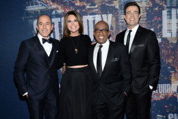 Matt Lauer, from left, Savannah Guthrie, Al Roker and Carson Daly arrive at the SNL 40th Anniversary Special at Rockefeller Plaza on Sunday, Feb. 15, 2015, in New York. (Photo by Evan Agostini/Invision/AP)