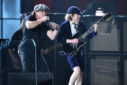 Brian Johnson, left, and Angus Young of AC/DC perform at the 57th annual Grammy Awards on Sunday, Feb. 8, 2015, in Los Angeles. (Photo by John Shearer/Invision/AP)