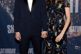 Seth Meyers, left, and Alexi Ashe arrive at the Saturday Night Live 40th Anniversary Special at Rockefeller Plaza on Sunday, Feb. 15, 2015, in New York. (Photo by Evan Agostini/Invision/AP)