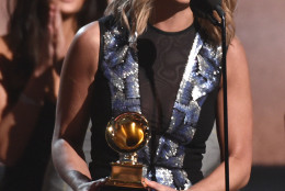 Miranda Lambert accepts the award for best country album for “Platinum” at the 57th annual Grammy Awards on Sunday, Feb. 8, 2015, in Los Angeles. (Photo by John Shearer/Invision/AP)