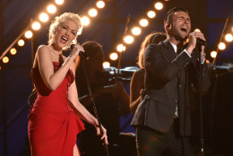 Gwen Stefani, left, and Adam Levine perform at the 57th annual Grammy Awards on Sunday, Feb. 8, 2015, in Los Angeles. (Photo by John Shearer/Invision/AP)