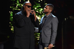 Stevie Wonder left, and Usher perform at the 57th annual Grammy Awards on Sunday, Feb. 8, 2015, in Los Angeles. (Photo by John Shearer/Invision/AP)