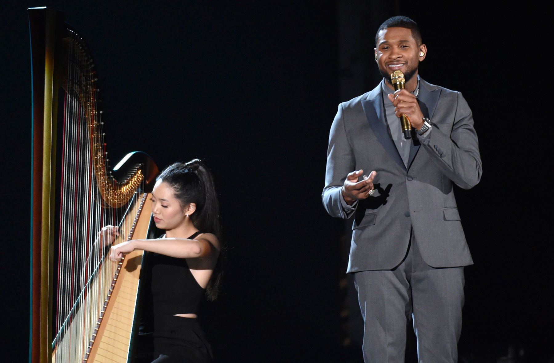 Usher performs at the 57th annual Grammy Awards on Sunday, Feb. 8, 2015, in Los Angeles. (Photo by John Shearer/Invision/AP)