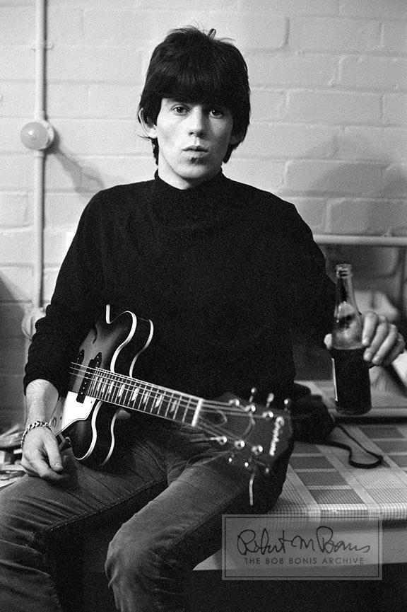 A rare look at the shy side of notorious punk Keith Richards, pictured here with a refreshing Pepsi Cola and the guitar - a 1962 Epiphone Casino ES-230TDV - that he used on the recording of the band’s first number-one hit, It’s All over Now, in May 1964. It was also one of his main guitars during their first US tour. In his lifetime, Keith would amass a personal collection of more than 3,000 guitars.
