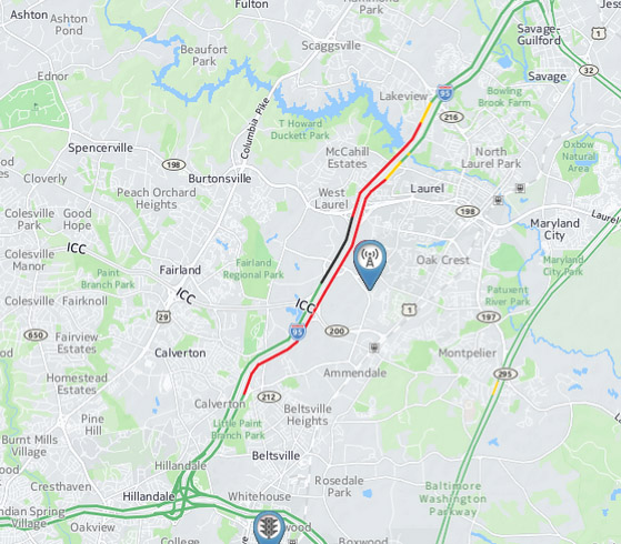 As of 11:20 p.m., the road closure has created long delays in the area, both north and southbound. (WTOP) 