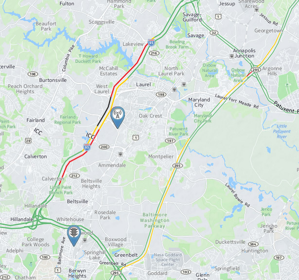 As of 12:20 p.m., the road closure has created long delays in the area, both north and southbound. (WTOP)