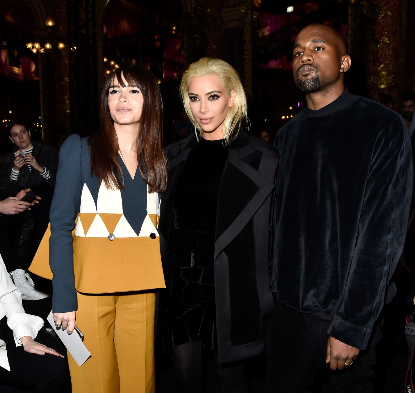 PARIS, FRANCE - MARCH 05:  (L-R) Miroslava Duma, Kim Kardashian and Kanye West attend the Balmain show as part of the Paris Fashion Week Womenswear Fall/Winter 2015/2016 on March 5, 2015 in Paris, France.  (Photo by Pascal Le Segretain/Getty Images)