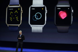 Apple CEO Tim Cook talks about the new Apple Watch during an Apple event on Monday, March 9, 2015, in San Francisco. (AP Photo/Eric Risberg)