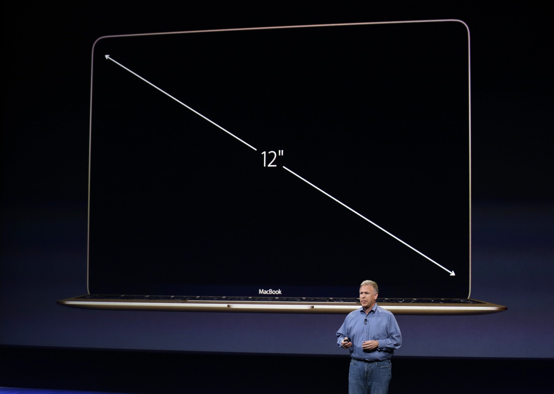 Phil Schiller, Apple's Senior Vice President of Worldwide Product Marketing, talks about the new Apple MacBook during an Apple event on Monday, March 9, 2015, in San Francisco. (AP Photo/Eric Risberg)