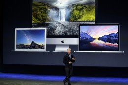 Apple CEO Tim Cook introduces the new Apple MacBook during an Apple event on Monday, March 9, 2015, in San Francisco. (AP Photo/Eric Risberg)