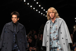 Actors Ben Stiller, left, and Owen Wilson wear  creations for Valentino's fall-winter 2015-2016 ready to wear fashion collection, presented at Paris fashion week, Paris, France, Tuesday, March 10, 2015. (AP Photo/Christophe Ena)