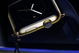 Apple CEO Tim Cook talks about the new Apple Watch during an Apple event on Monday, March 9, 2015, in San Francisco. (AP Photo/Eric Risberg)