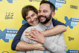 Mark Duplass, left, and Nick Kroll horse around on the red carpet for "Adult Biginners" during the South by Southwest Film Festival on Sunday, March 15, 2015 in Austin, Texas. (Photo by Jack Plunkett/Invision/AP) Ross Katz (Cast) Nick Kroll, Rose Byrne, Bobby Cannavale (Executive Producer) Mark Duplass