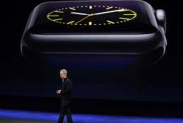 Apple CEO Tim Cook talks about the new Apple Watch during an Apple event on Monday, March 9, 2015, in San Francisco. (AP Photo/Eric Risberg)