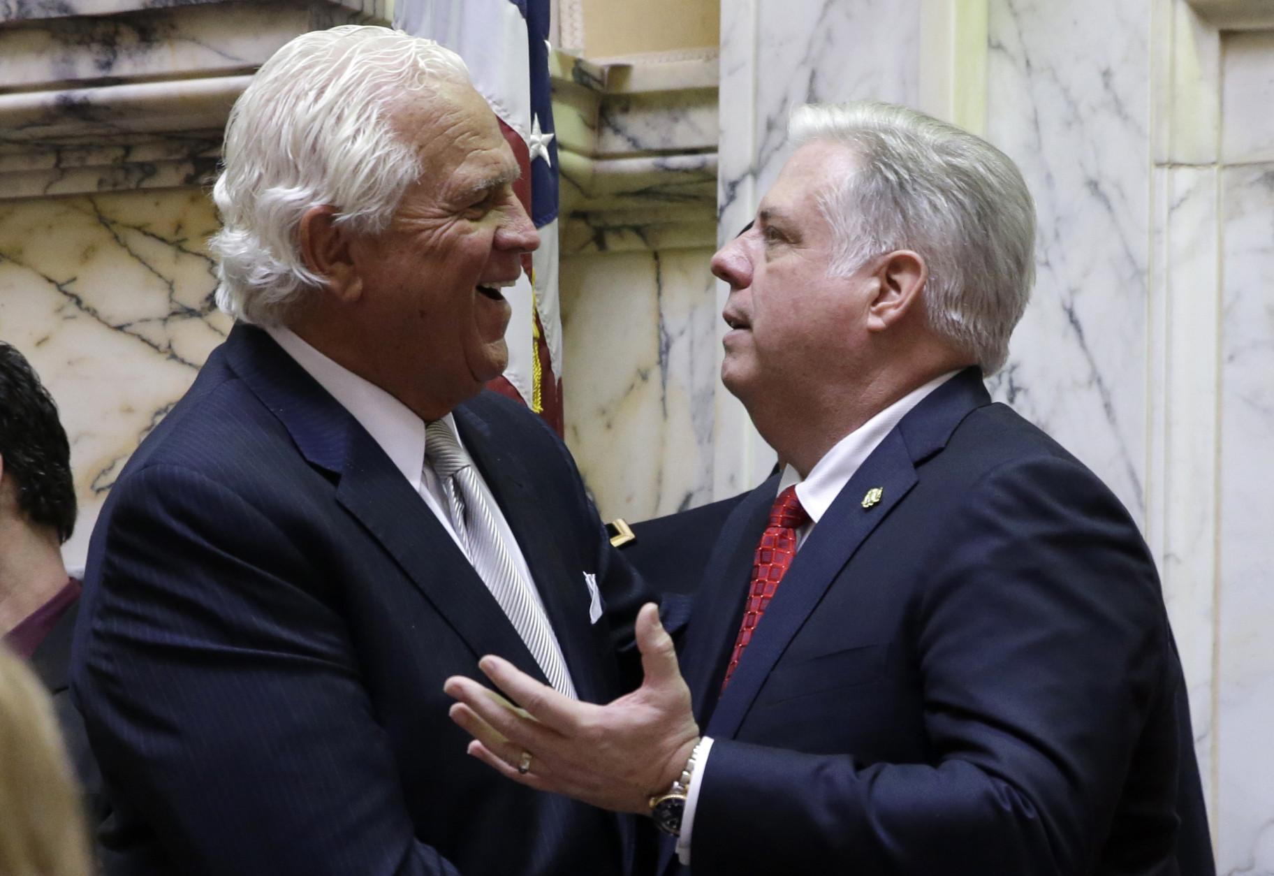 Both Maryland and Virginia are looking for ways to combat the rising heroin problem. 
Larry Hogan, right, is seen here speaking with Senate President Thomas V. Mike Miller  in Annapolis, Md. (AP Photo/Patrick Semansky, Pool)