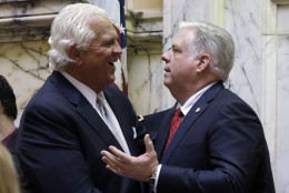Both Maryland and Virginia are looking for ways to combat the rising heroin problem. 
Larry Hogan, right, is seen here speaking with Senate President Thomas V. Mike Miller  in Annapolis, Md. (AP Photo/Patrick Semansky, Pool)