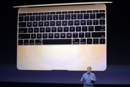 Phil Schiller, Apple's Senior Vice President of Worldwide Product Marketing, talks about the new Apple MacBook during an Apple event on Monday, March 9, 2015, in San Francisco. (AP Photo/Eric Risberg)