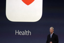 Apple CEO Tim Cook talks about Health apps during an Apple event on Monday, March 9, 2015, in San Francisco. (AP Photo/Eric Risberg)