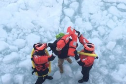 Coast Guard Cutter Neah Bay's crew rescued the man from the frozen lake on March 5, 2015. (U.S. Coast Guard photo by Lt. Josh Zike)