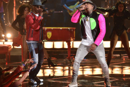 Jamie Foxx, left, and Chris Brown perform on stage at the iHeartRadio Music Awards at The Shrine Auditorium on Sunday, March 29, 2015, in Los Angeles. (Photo by John Shearer/Invision for iHeartRadio/AP Images)