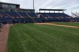 Thankfully, with the small size of Space Coast Stadium there are no bad seats in the house. The sun travels overhead from left-center field to right field, so you’ll get the most sun sitting on the third-base side, but it generally doesn’t matter. (WTOP/George Wallace)