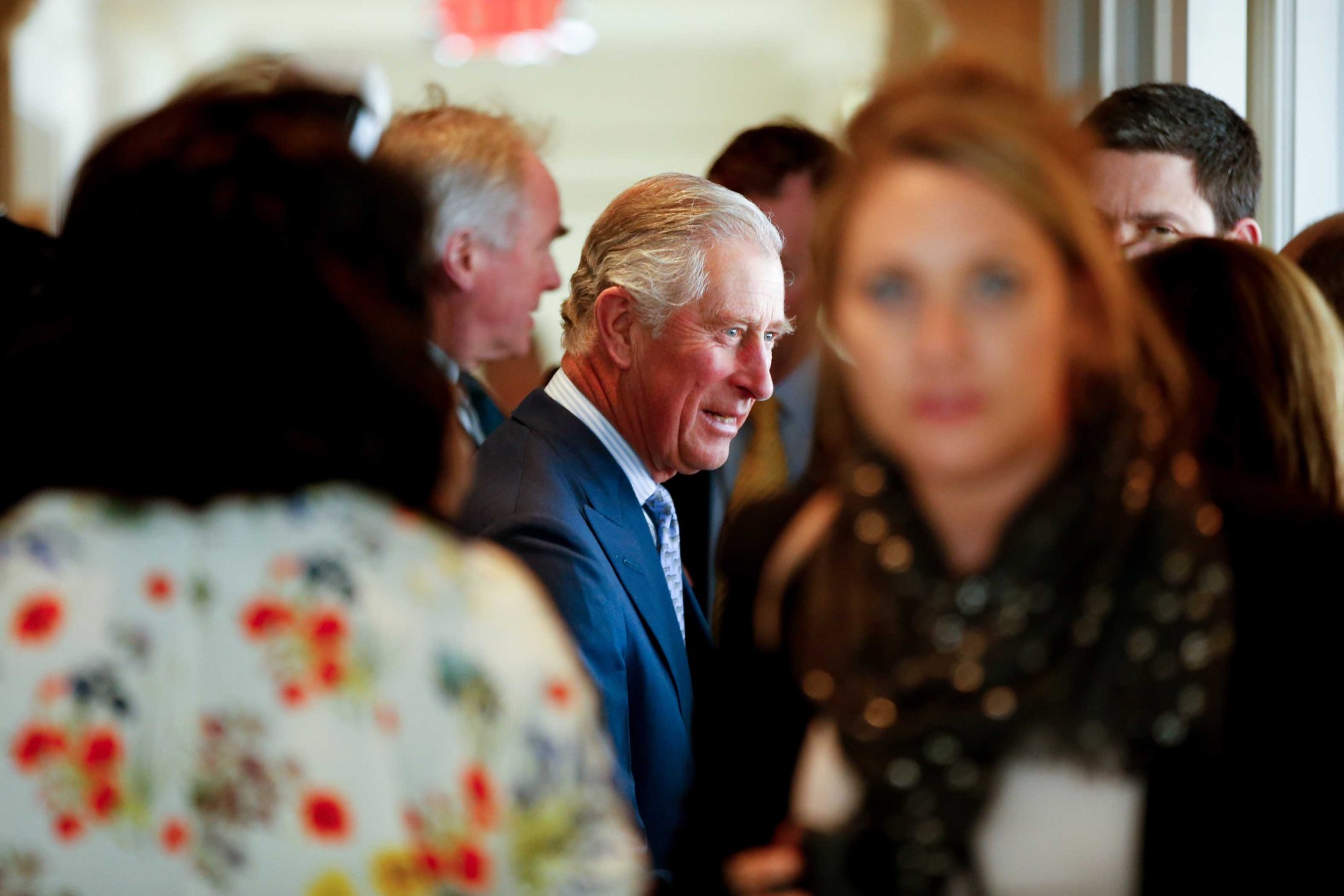 Britain’s Prince Charles arrives to speak at a meeting of companies, leading environmental organizations and government figures brought together to consider actions to address the threat posed by marine plastic waste, Wednesday, March 18, 2015, at the Hay Adams Hotel in Washington. (AP Photo/Andrew Harnik)
