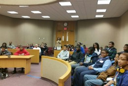 Students act as jury members during a mock trial. (WTOP/Kathy Stewart)