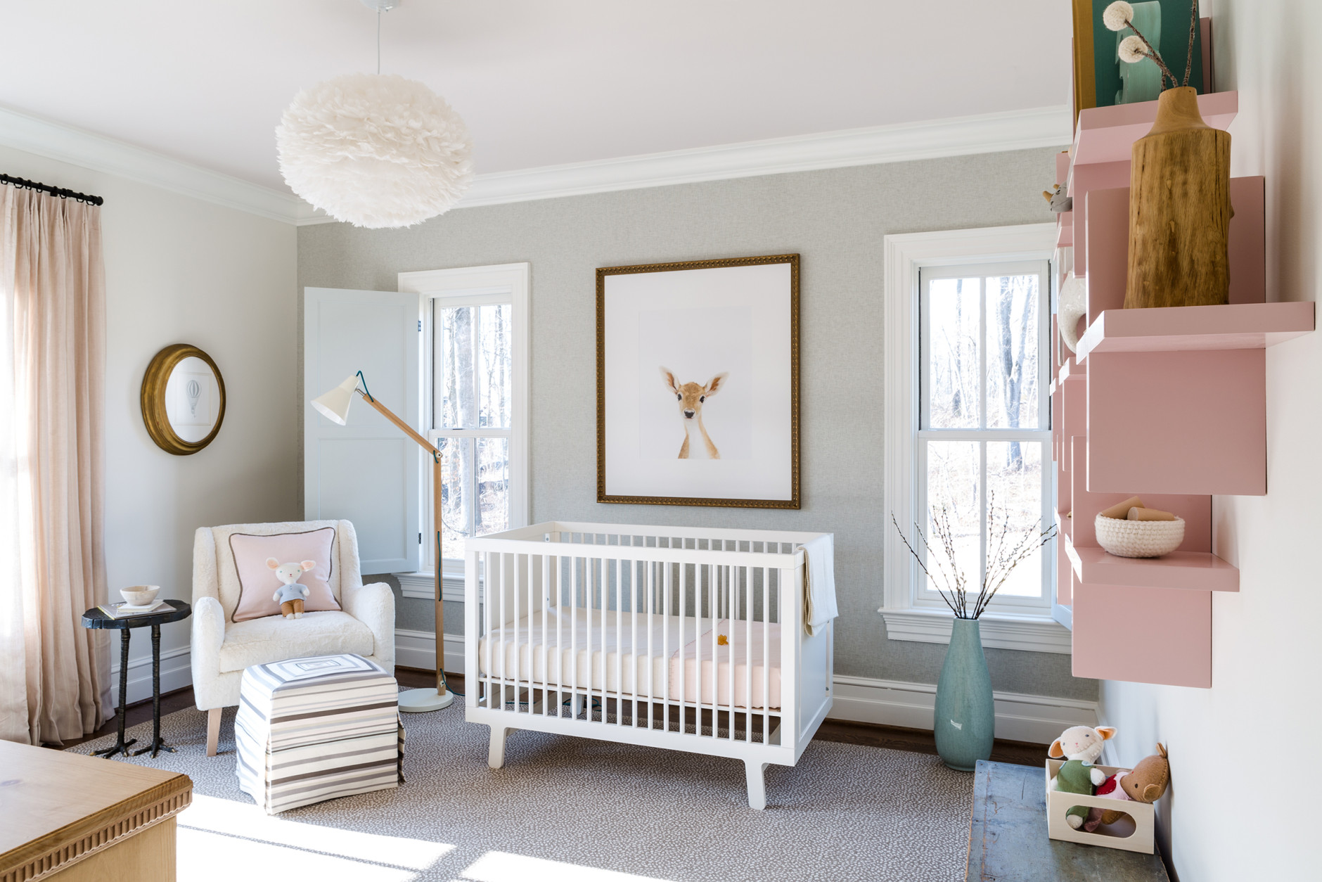 The nursery's design is kept clean and contemporary, in the space designed by Nancy Twomey from Finnian Interiors and Finnian's Moon. (WTOP/Rachel Nania) 