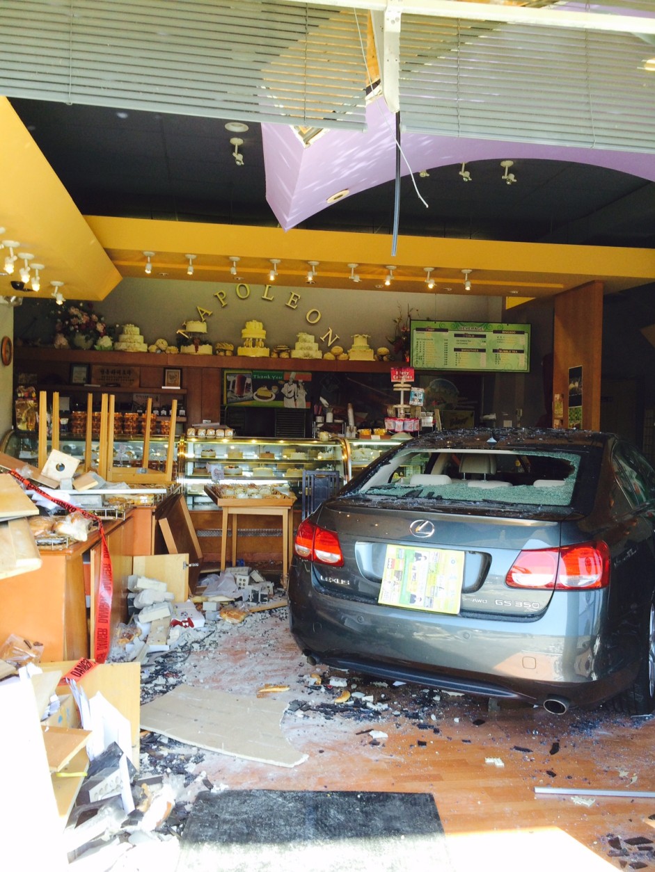 On Sunday, a Lexus crashed into a Virginia bakery and injured six people. (Photo Courtesy Fairfax County Police)