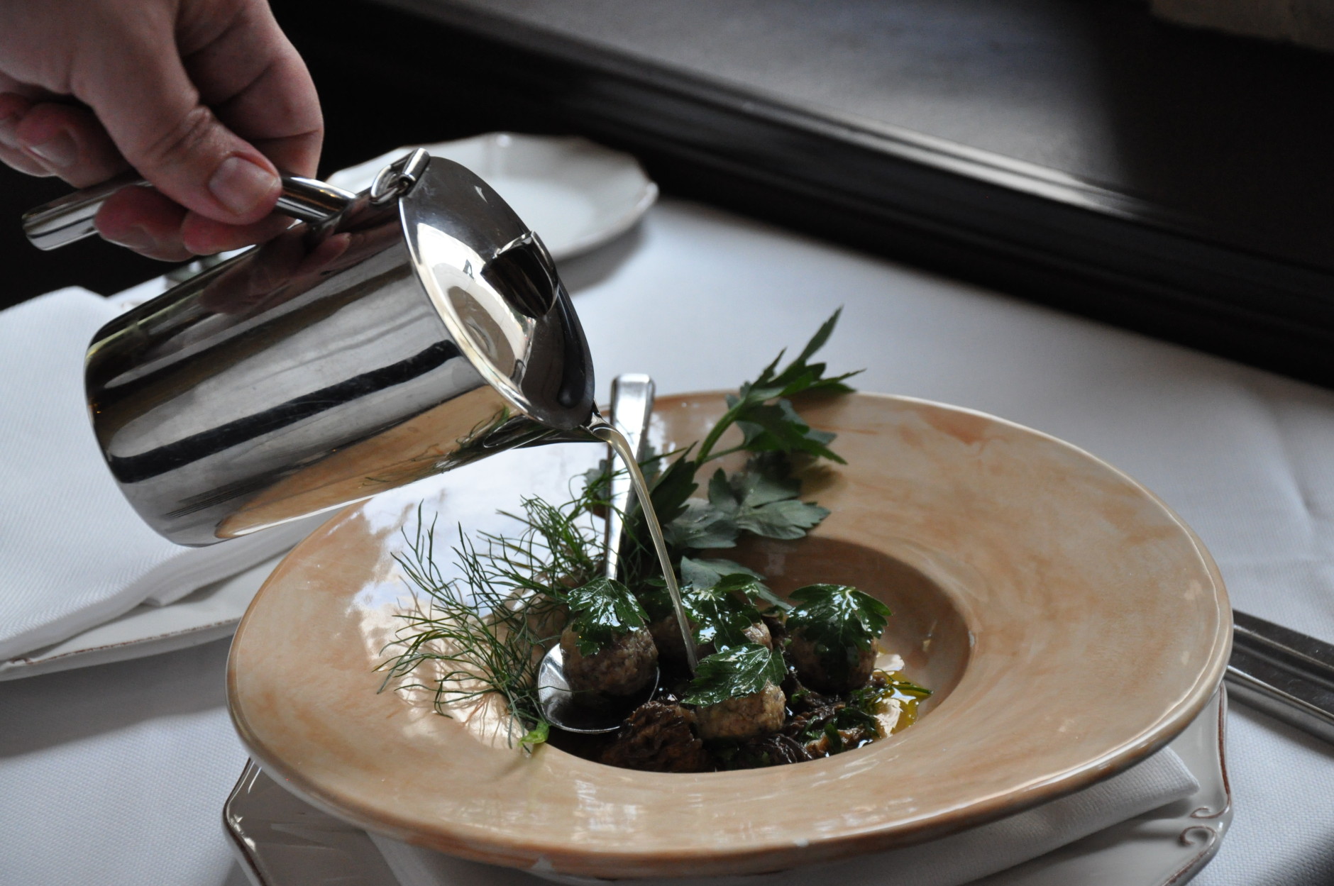 Chef Fabio Trabocchi puts an Italian spin on the traditional matzo ball soup. (WTOP/Rachel Nania)
