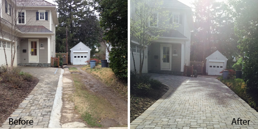 The before and after of the Schwartz/Vollmer driveway. (WTOP/Michelle Basch)