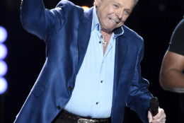 Mickey Gilley accepts the triple crown award at ACM Presents Superstar Duets at Globe Life Park on Friday, April 17, 2015, in Arlington, Texas. (Photo by Chris Pizzello/Invision/AP)