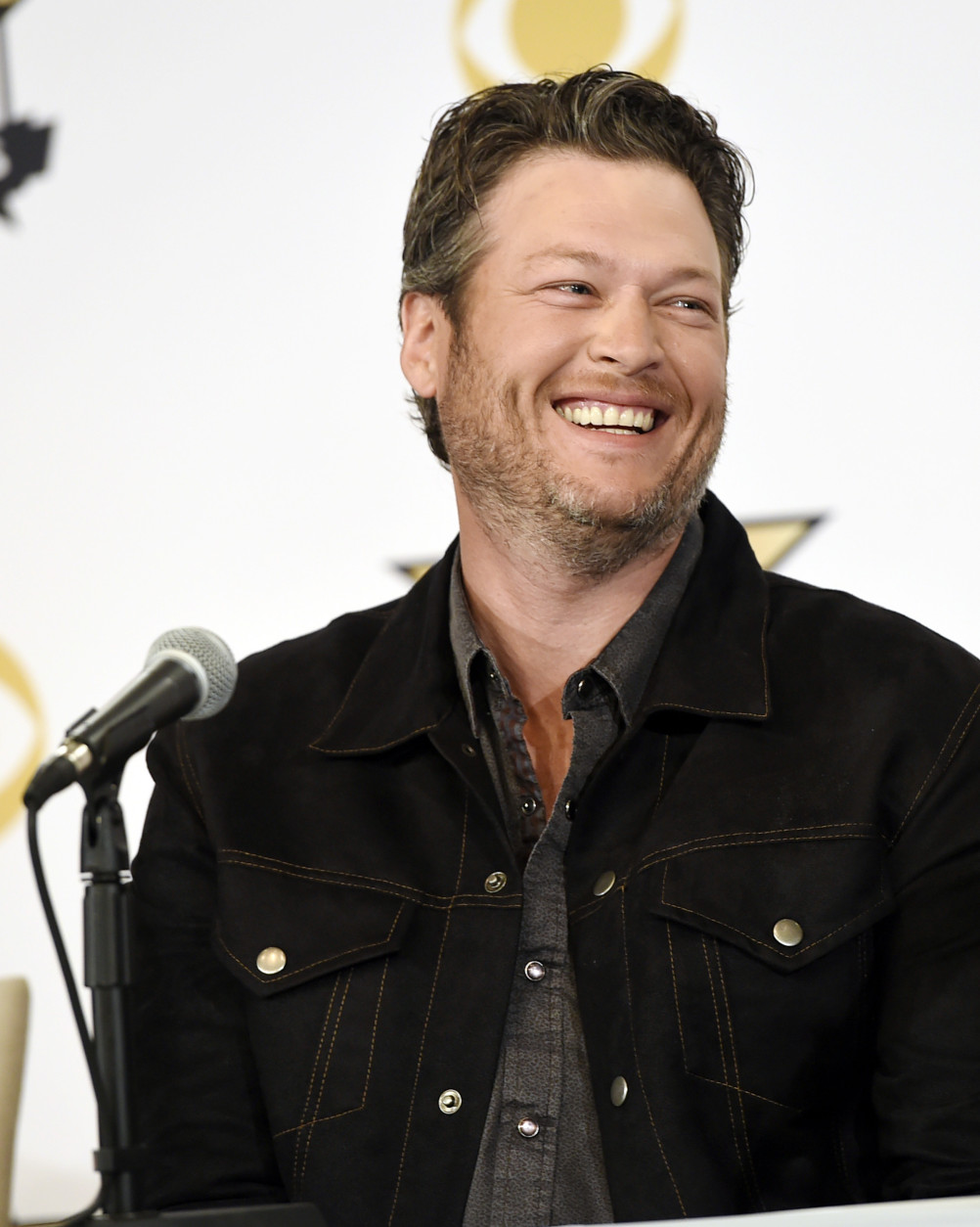 Blake Shelton, co-host of Sunday's 50th Academy of Country Music Awards, takes part in a news conference at AT&amp;T Stadium on Friday, April 17, 2015, in Arlington, Texas. The 50th ACM Awards will be held on Sunday at AT&amp;T Stadium. (Photo by Chris Pizzello/Invision/AP)