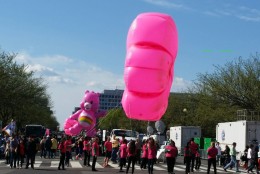 Floats pictured during the Cherry Blossom Festival Parade on April 11, 2015. (WTOP/Kathy Stewart)