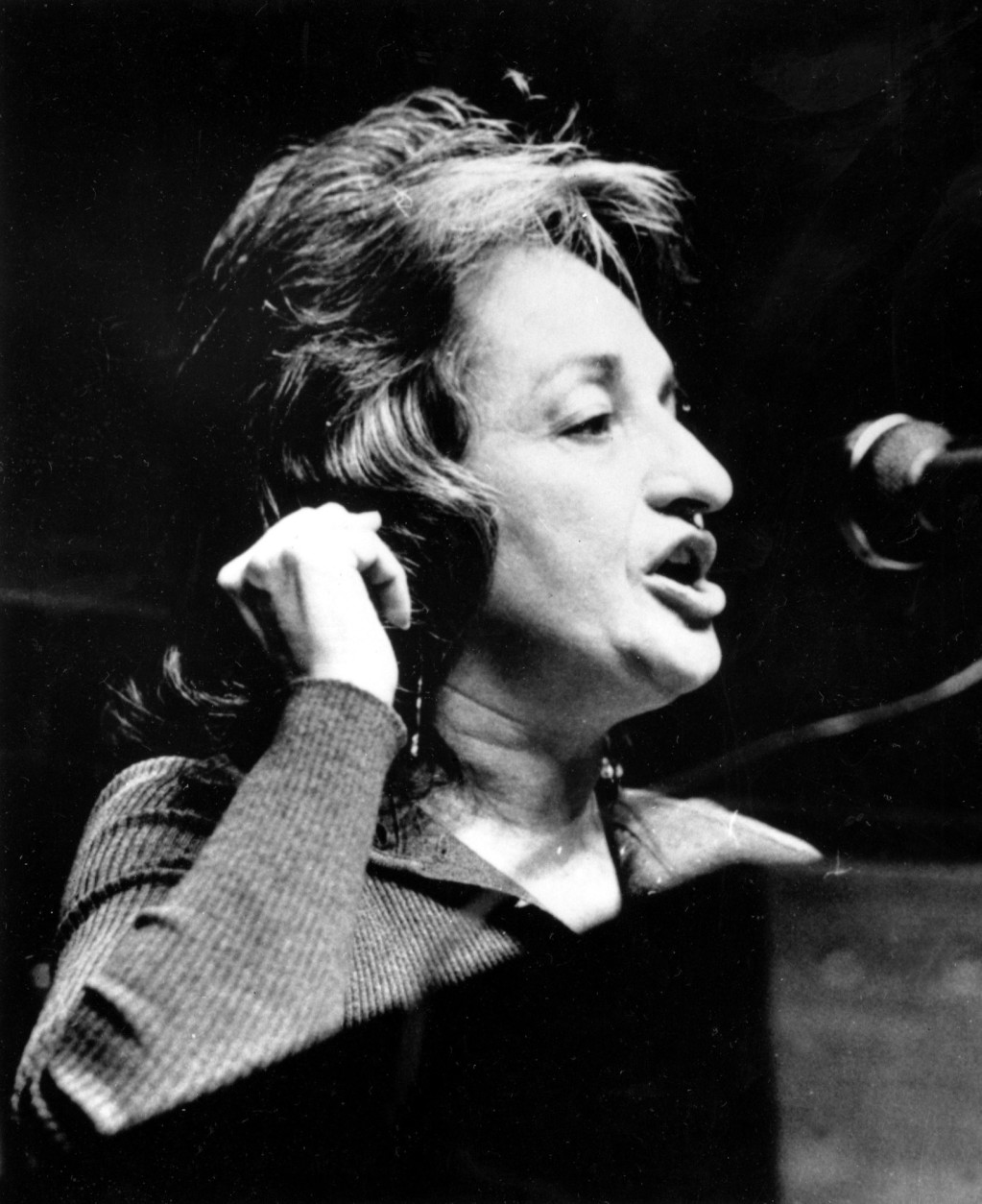 Women's rights activist Betty Friedan addresses a conference on "Women: A Political Force" at the State Assembly chamber in Albany, N.Y. on Nov. 13, 1971. The two-day conference was called by the women's unit of the governor's office to stimulate and unite New York State women to increase the effectiveness of their political power. (AP Photo)