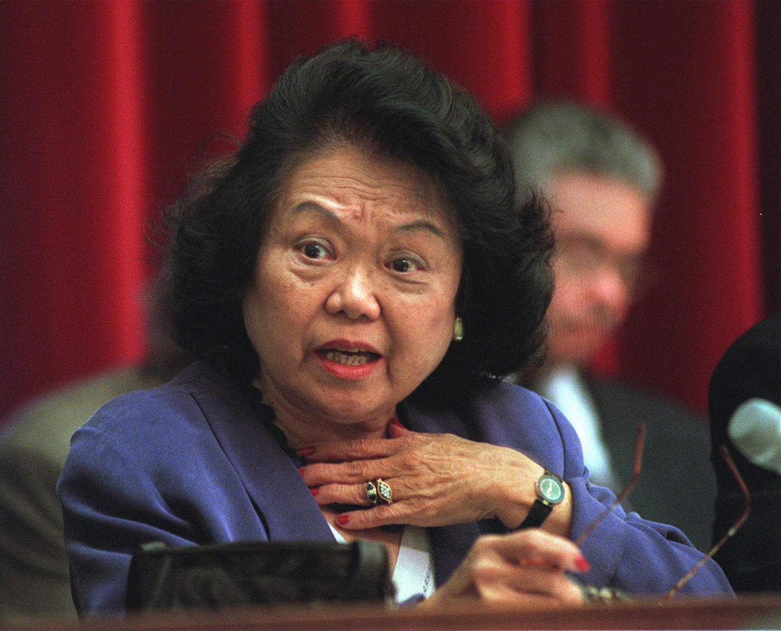 Rep. Patsy Mink, D-Hawaii takes part in a hearing of the House Education and the Workforce Committee hearing on the whether to issue subpoenas on the 1996 Teamsters elections. (AP Photo/Karin Cooper)