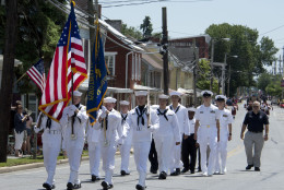 <p>An honor guard from the Naval Sea Cadet Corps marches Sunday afternoon at the front of the annual Woodsboro Memorial Day Parade sponsored by the Glen W. Eyler Post 282, Woodsboro American Legion.</p>