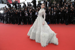 Actress Araya Hargate poses for photographers as she arrives for the screening of the film Sicario at the 68th international film festival, Cannes, southern France, Tuesday, May 19, 2015. (AP Photo/Thibault Camus)