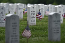 Every headstone at Arlington National Cemetery in Arlington, Va., has a flag placed in front of it, Thursday, May 21, 2015. Flags-In is a time honored tradition that is reserved for Soldiers of the 3rd U.S. Infantry Regiment (The Old Guard).  Since The Old Guards designation as the Armys official ceremonial unit in 1948, they have conducted this mission annually at Arlington National Cemetery prior to Memorial Day to honor our nations fallen military heroes. (AP Photo/Susan Walsh)